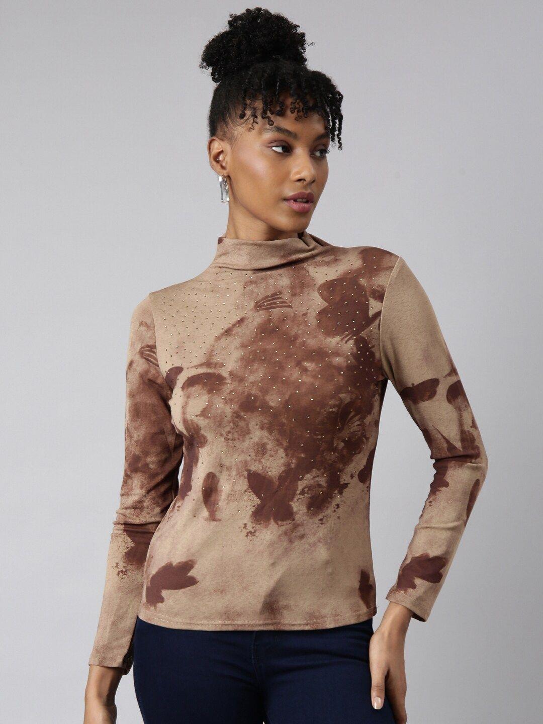 showoff abstract printed high neck top