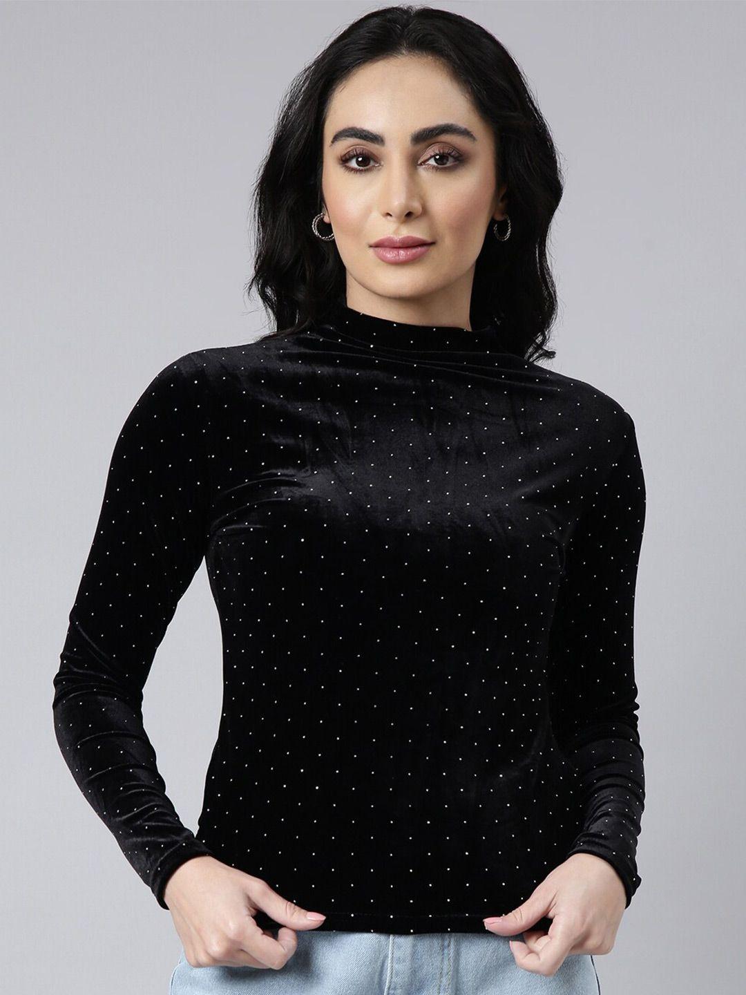 showoff embellished fitted velvet top