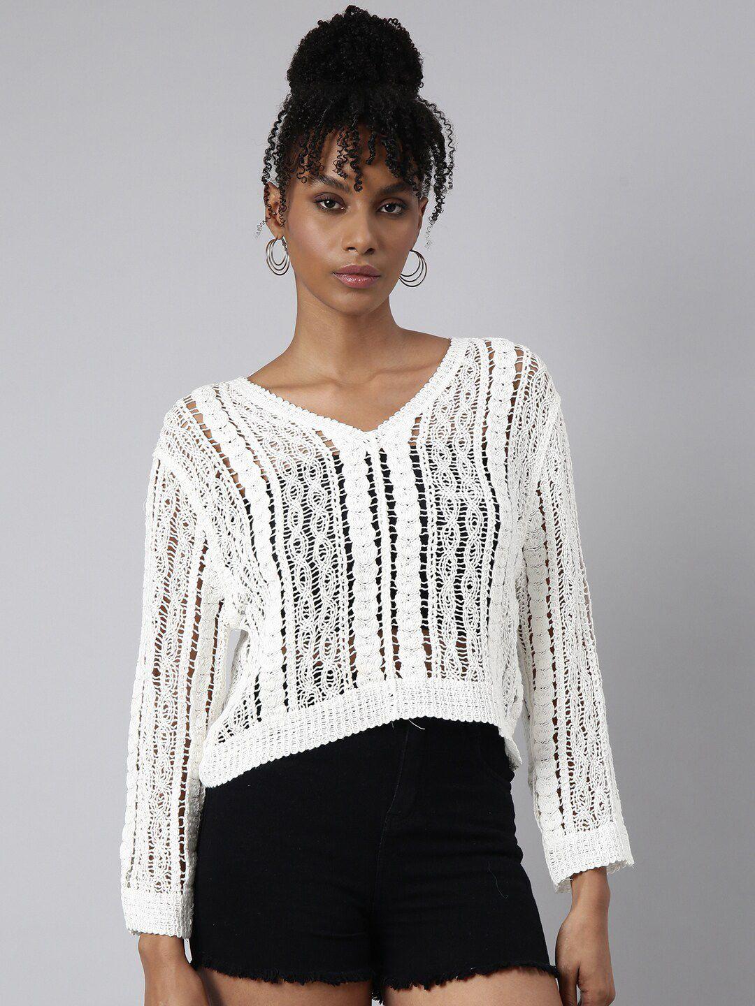 showoff vertical stripes crochet crop top