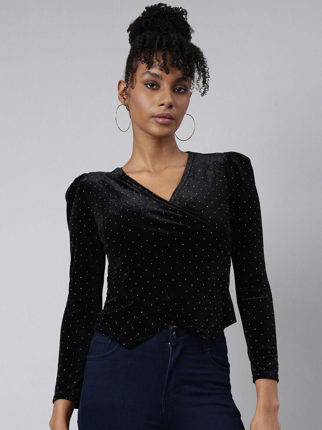 showoff polka dot print studded velvet top