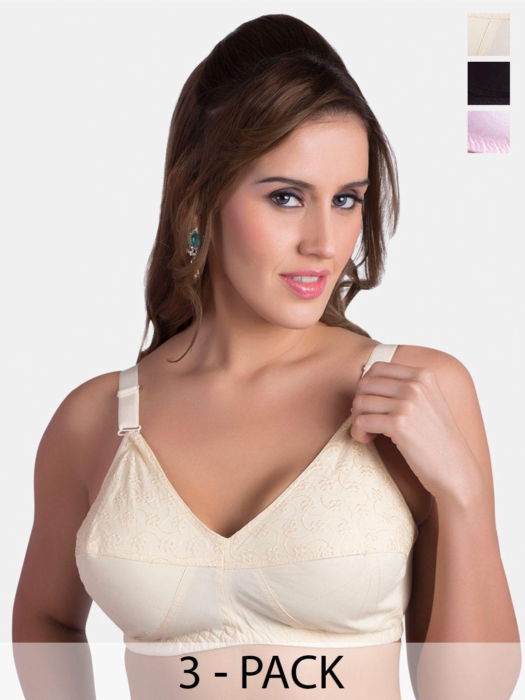 rajnie pack of 3 full coverage all day comfort cotton minimizer bras