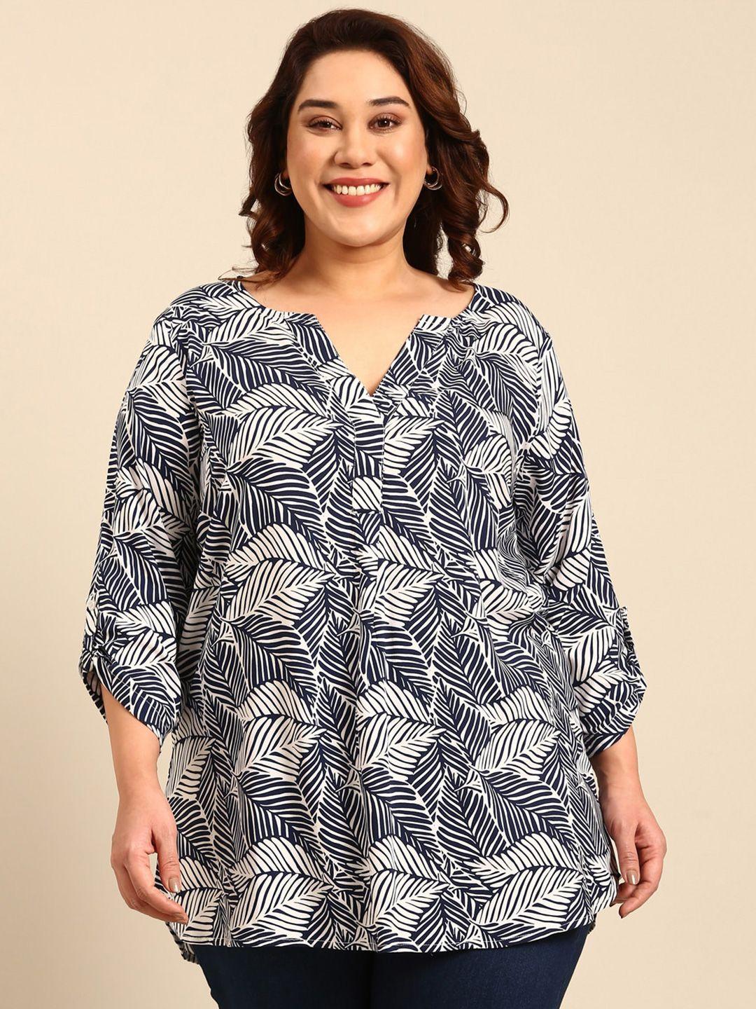 the pink moon plus size tropical printed notch neck a-line top