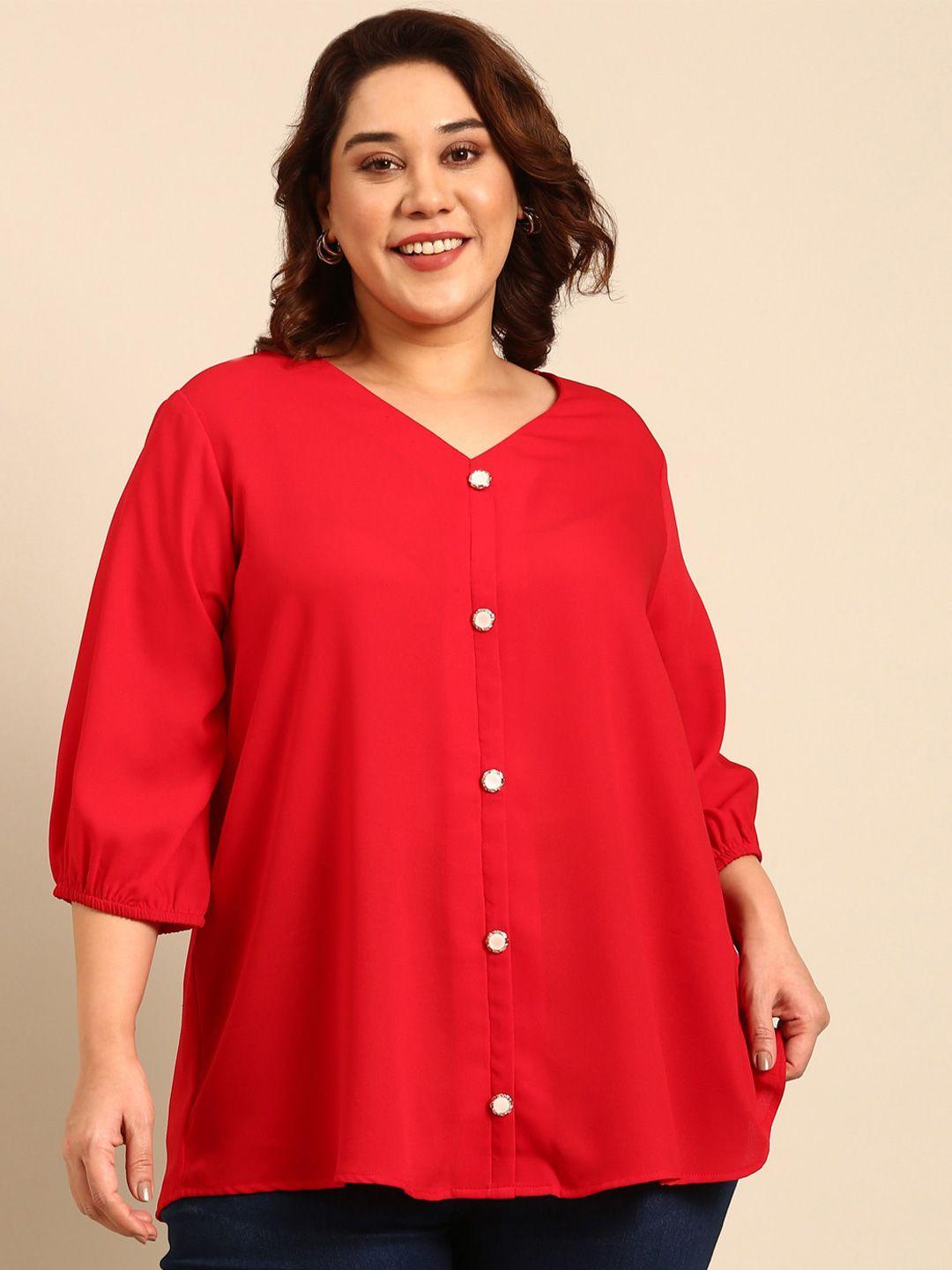 the pink moon plus size  v-neck a-line top