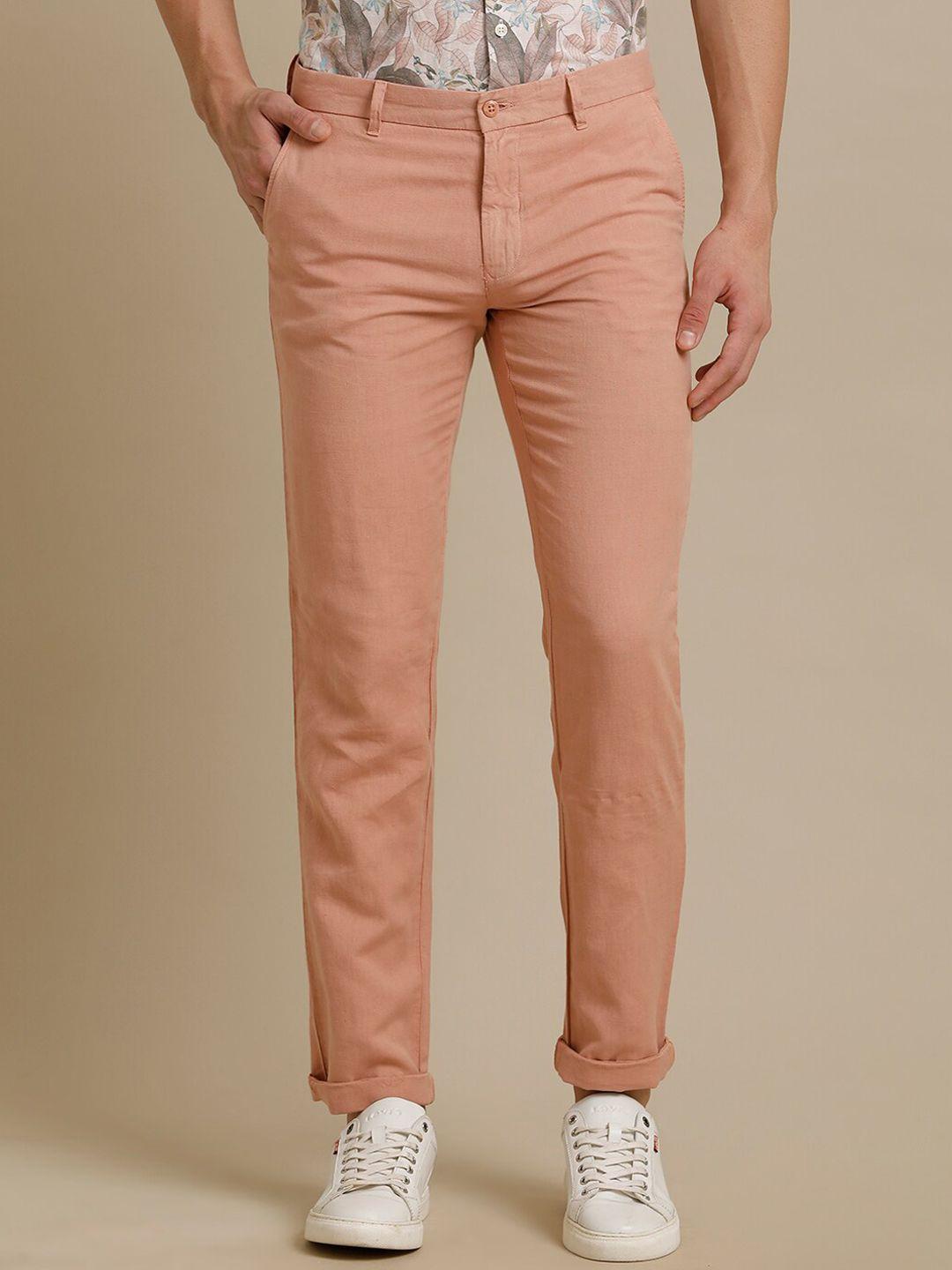 linen club men smart fit pure linen casual trousers