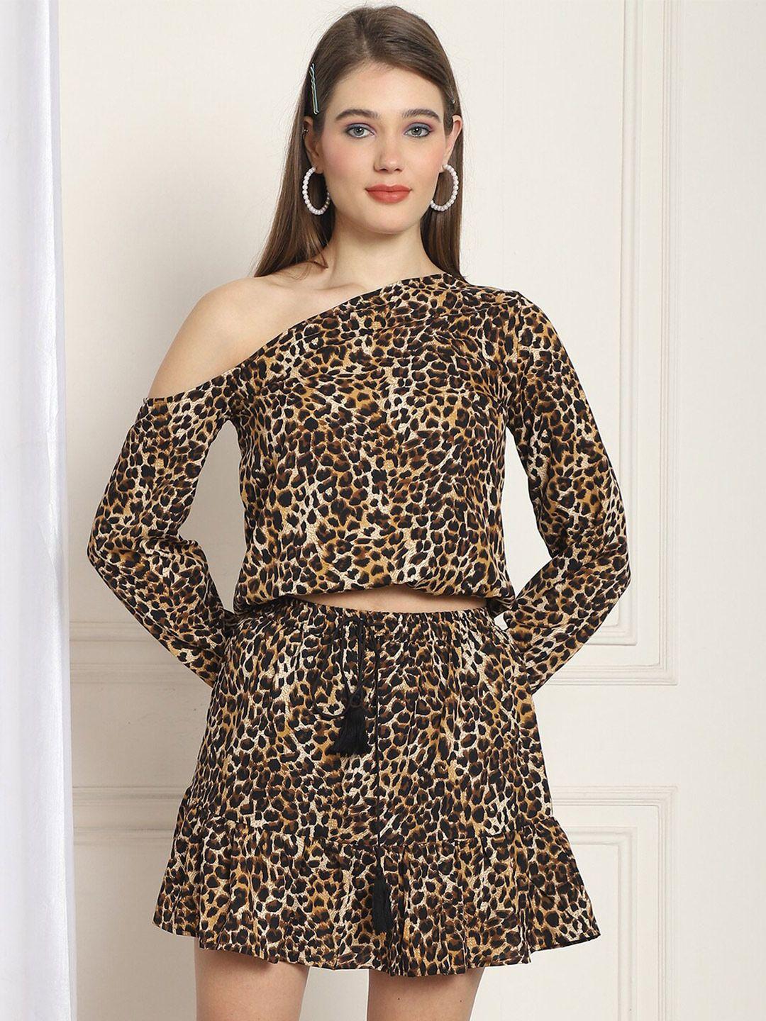 neudis animal print one shoulder puff sleeve styled back top