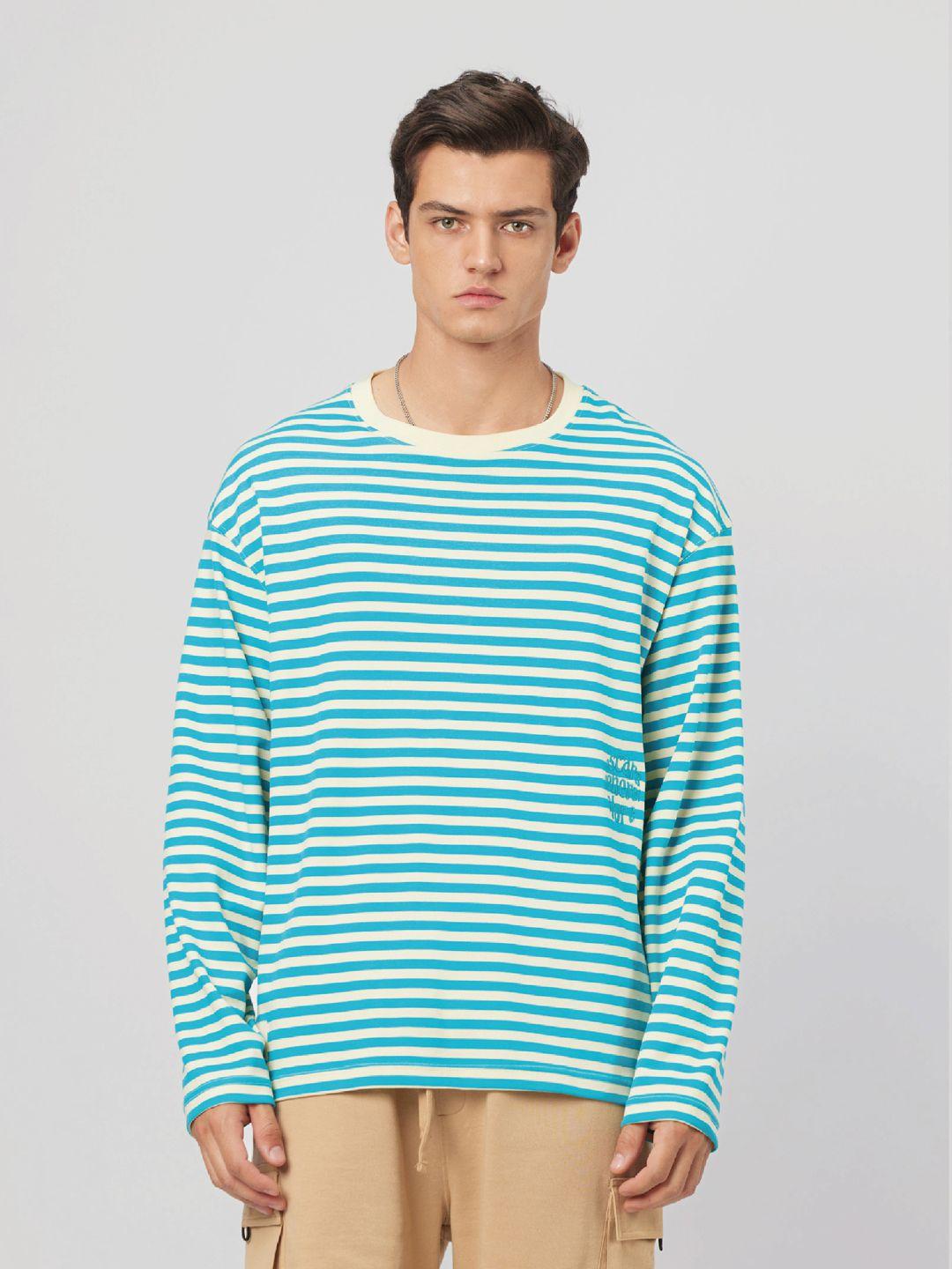 koovs striped printed relaxed fit pure cotton opaque casual t-shirt