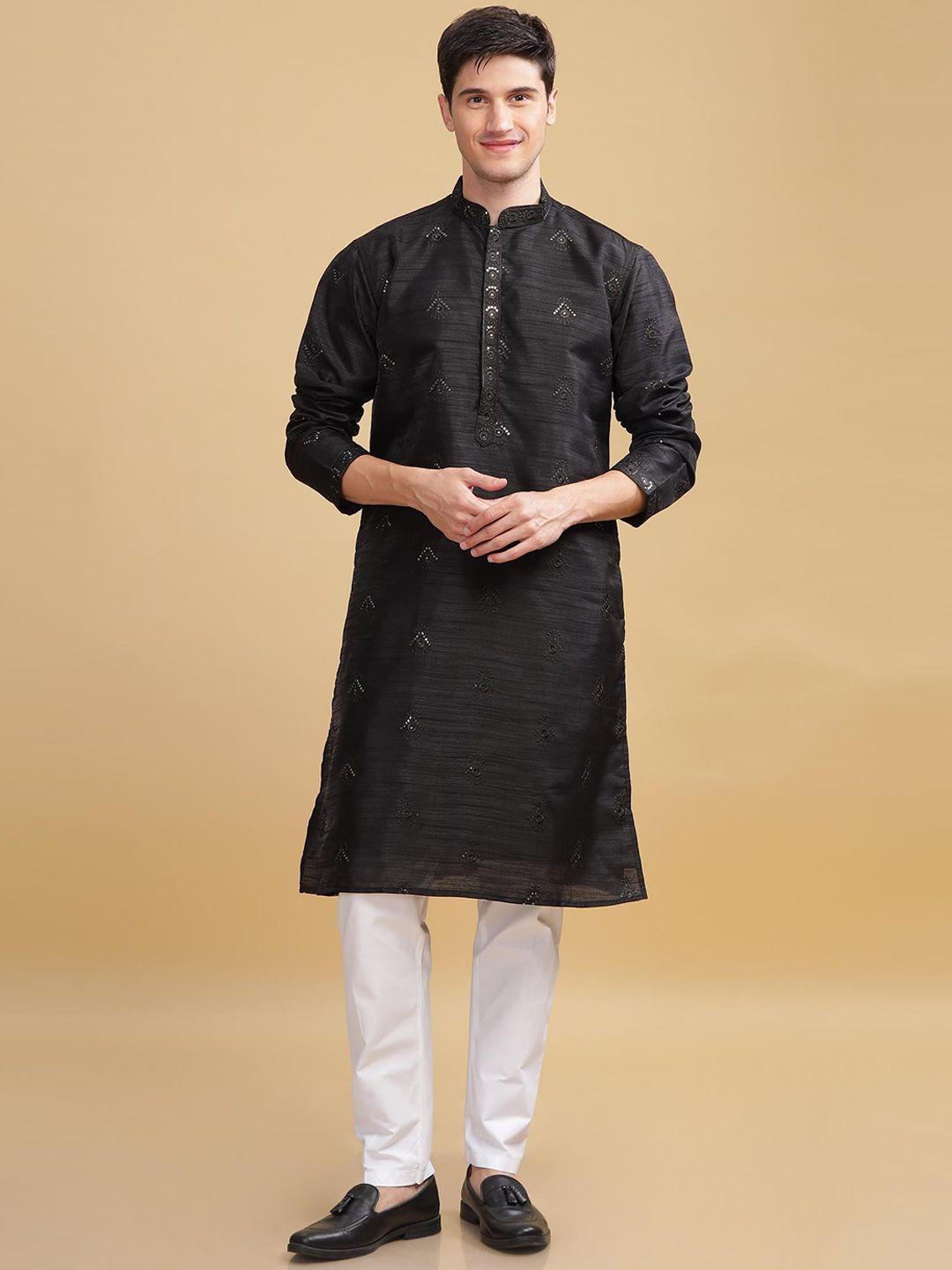 anouk grey ethnic motifs embroidered mandarin collar sequinned cotton straight kurta