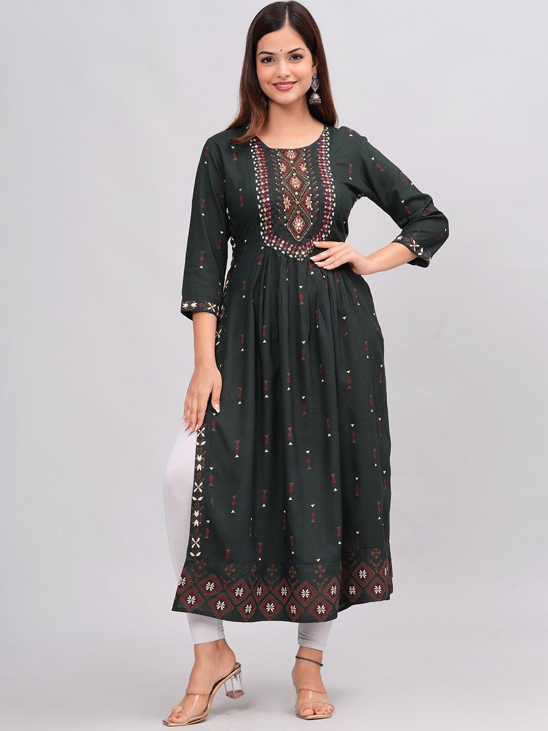 saabhi women ethnic motifs printed mirror work floral kurta