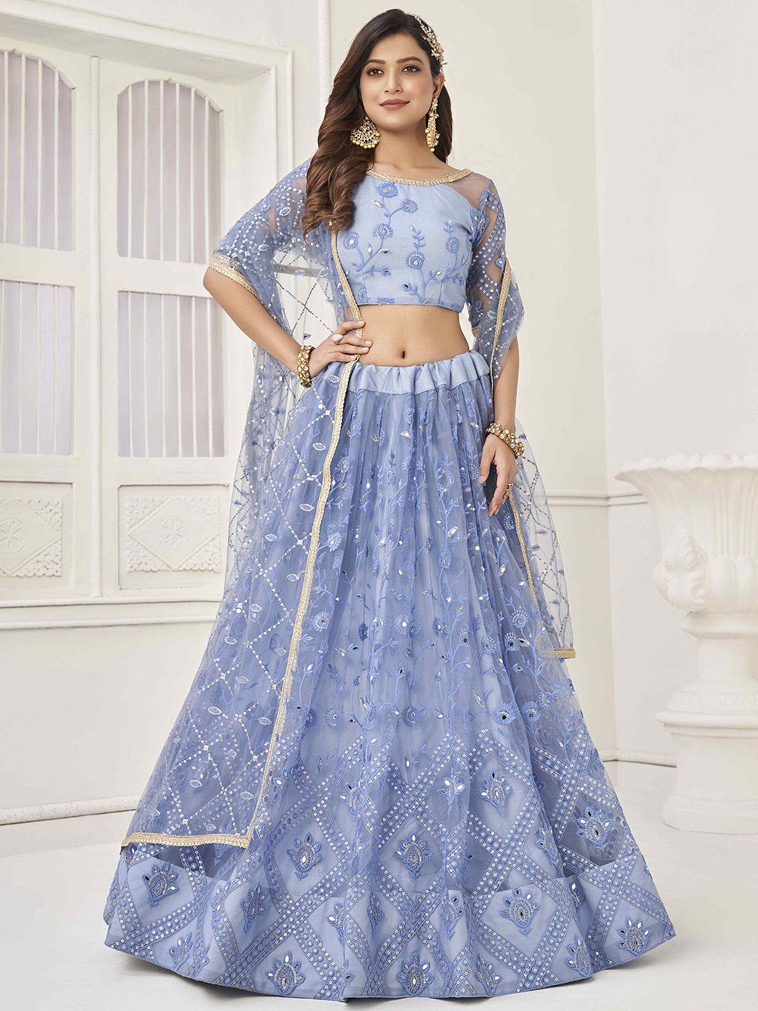 fabpixel embellished sequined net semi-stitched lehenga & unstitched blouse with dupatta