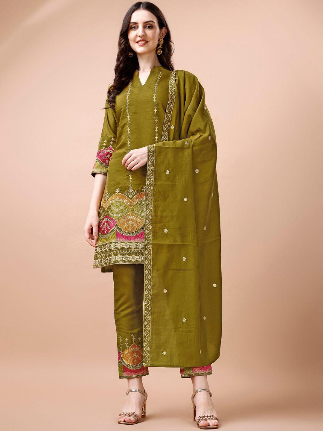 kalini women ethnic motifs embroidered regular thread work kurti with trousers & with dupatta