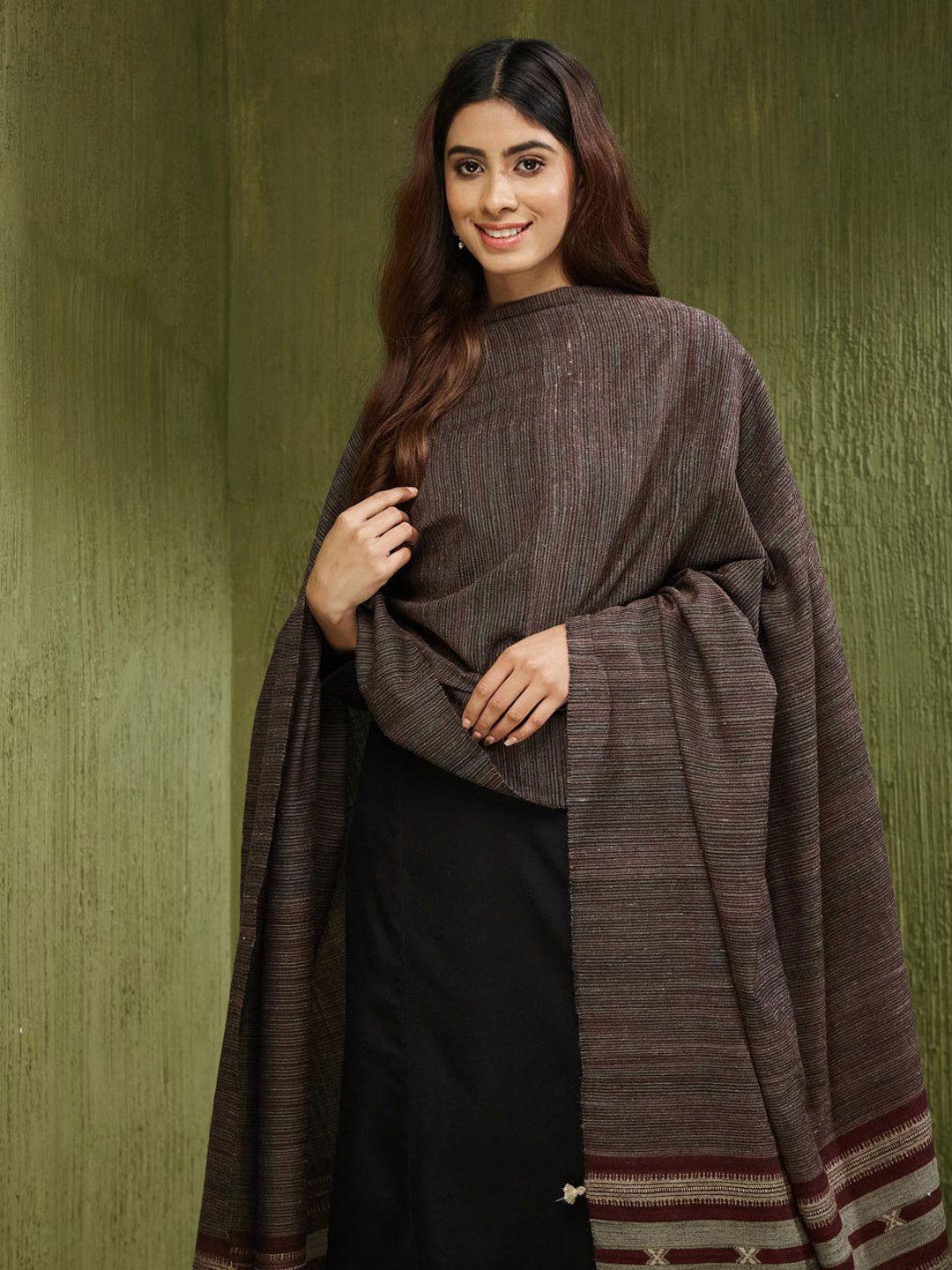 fabindia geometric woven design tasseled shawl