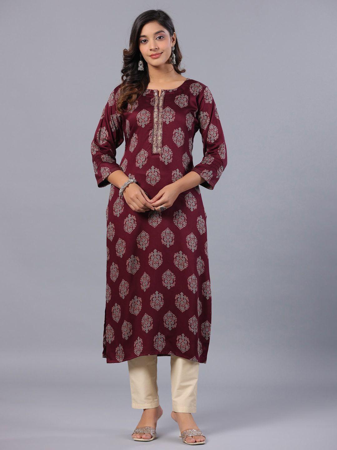 amchoor ethnic motifs printed v-neck straight kurta