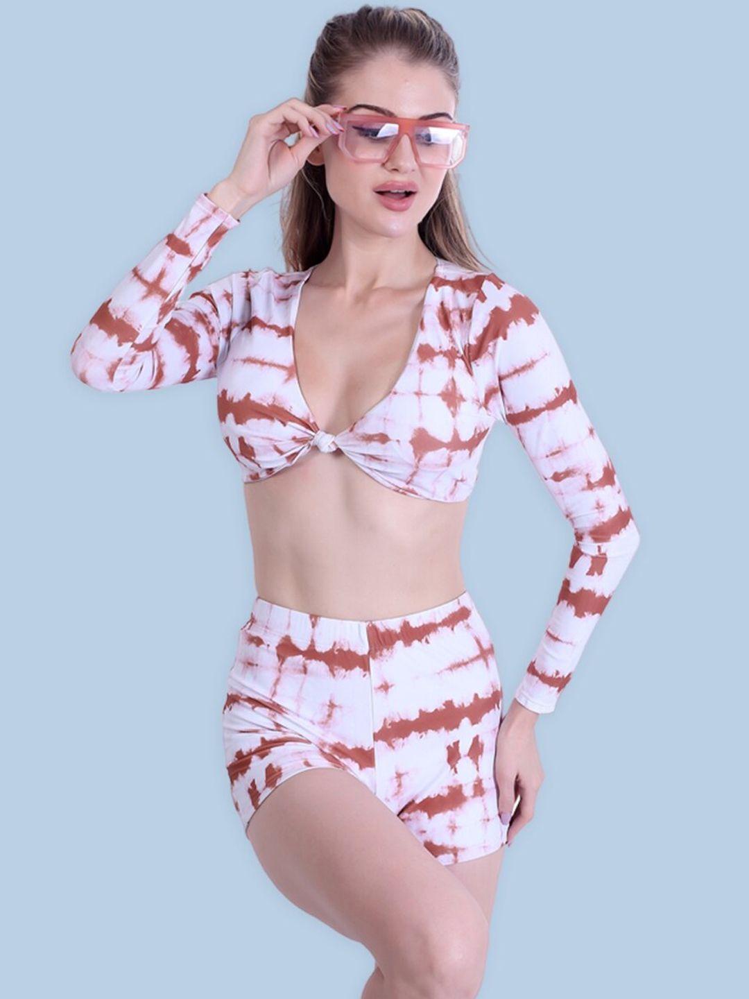 bold & bae tie & dye printed v-neck swim bikini set