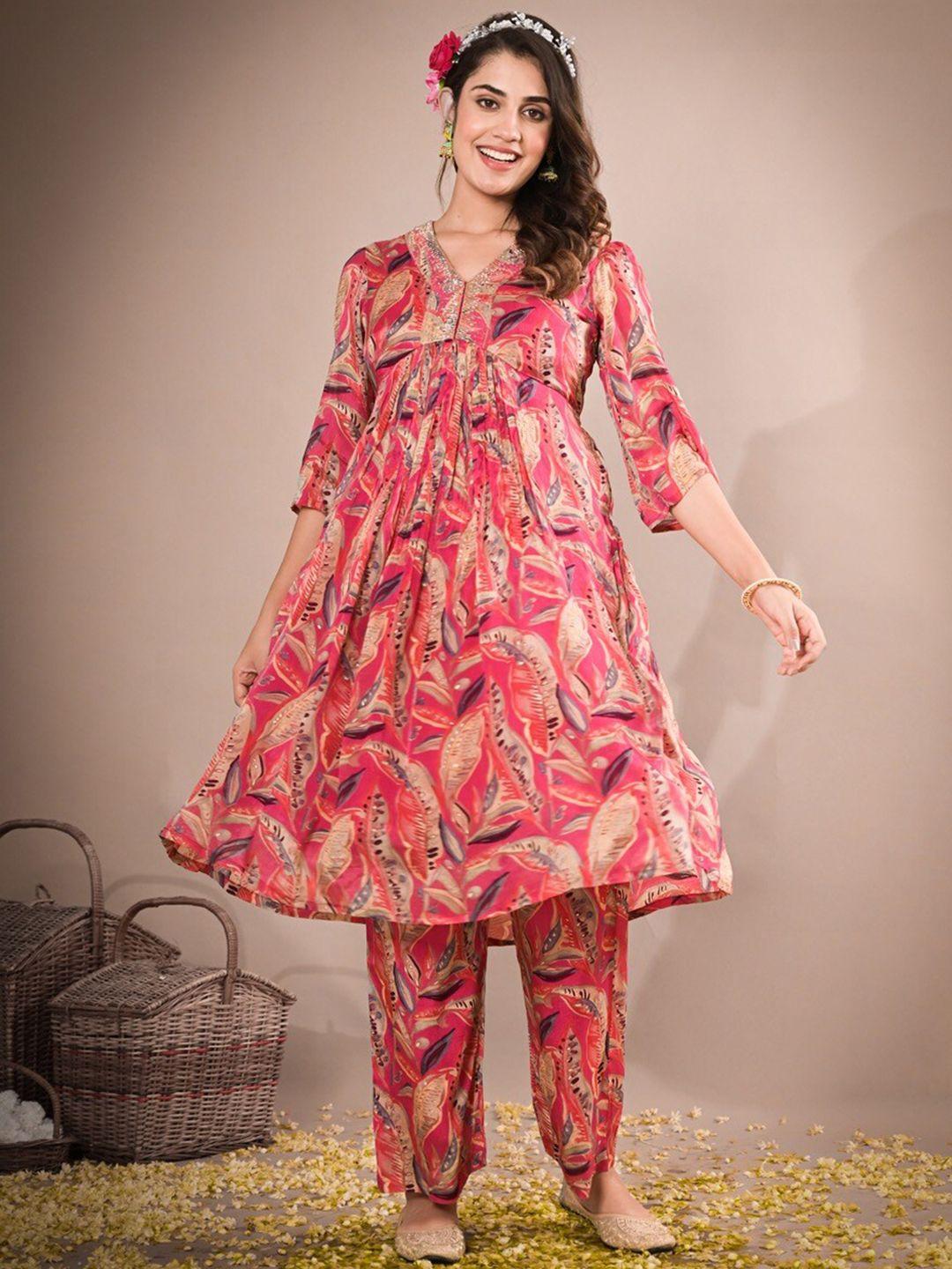 advya printed a-line kurta with trousers set