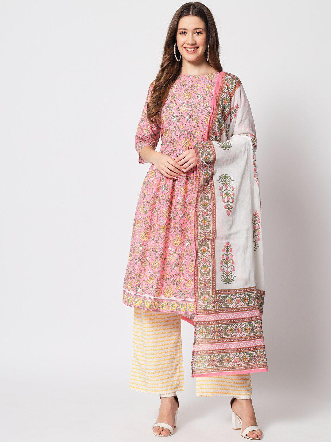 salwat women floral printed regular kurta with palazzos & with dupatta