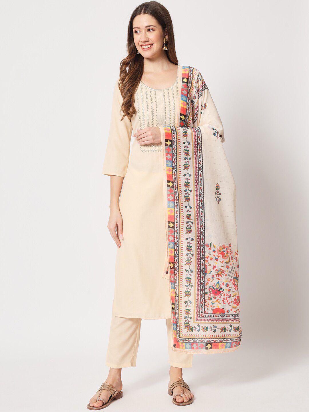 salwat women ethnic motifs embroidered regular thread work kurta with trousers & with dupatta