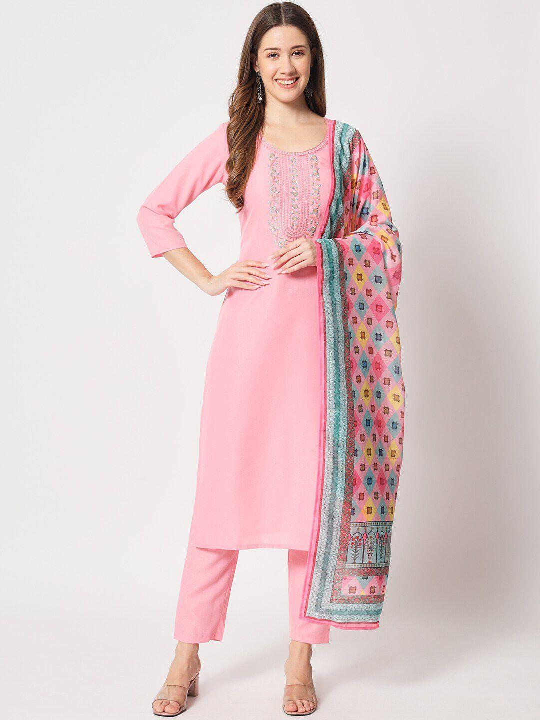 salwat women ethnic motifs embroidered regular thread work kurta with trousers & with dupatta