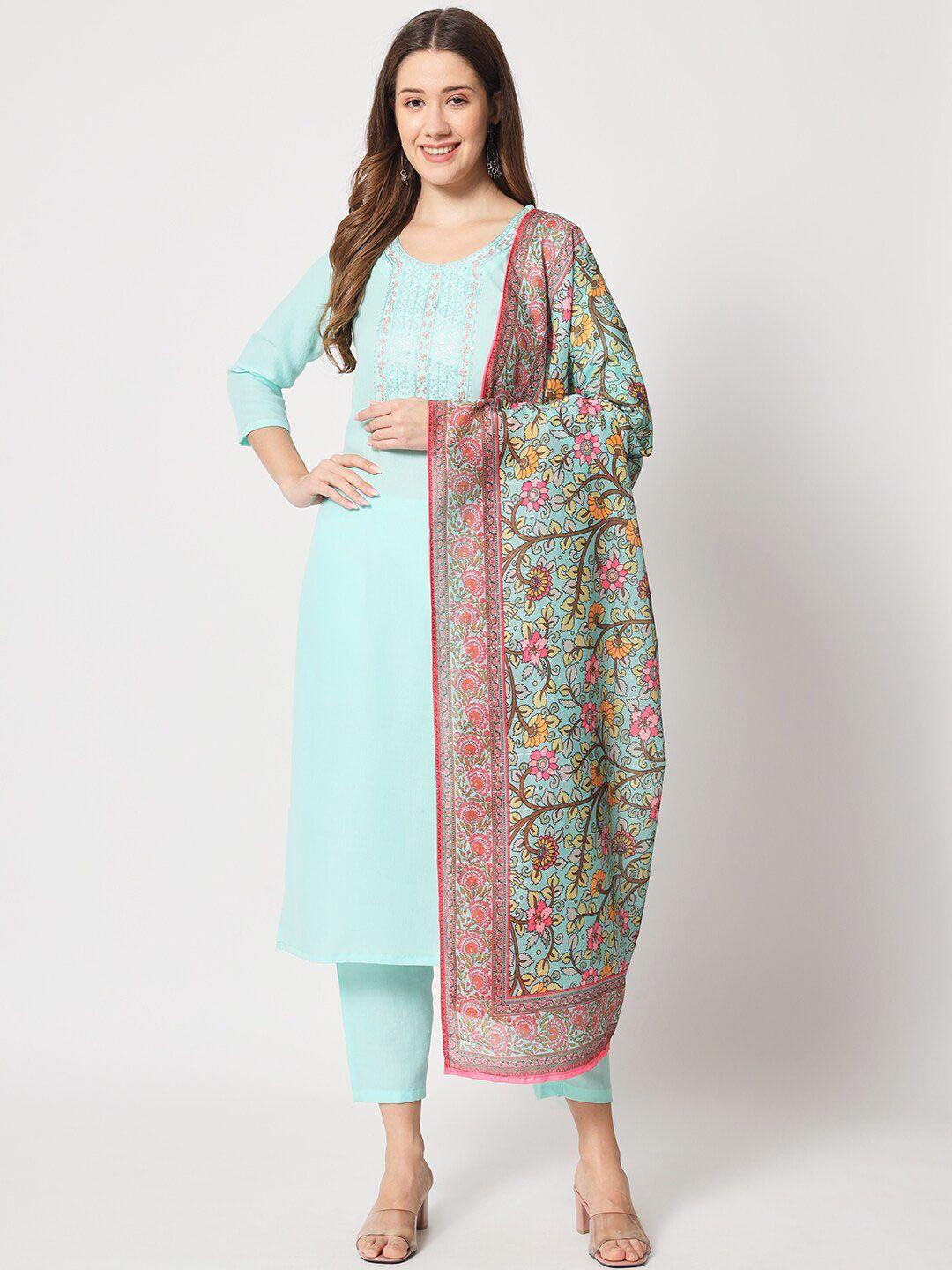 salwat women ethnic motifs embroidered regular thread work kurta with trousers & with dupatta