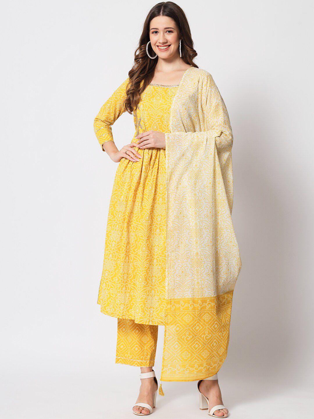 salwat women ethnic motifs printed empire gotta patti kurta with trousers & with dupatta