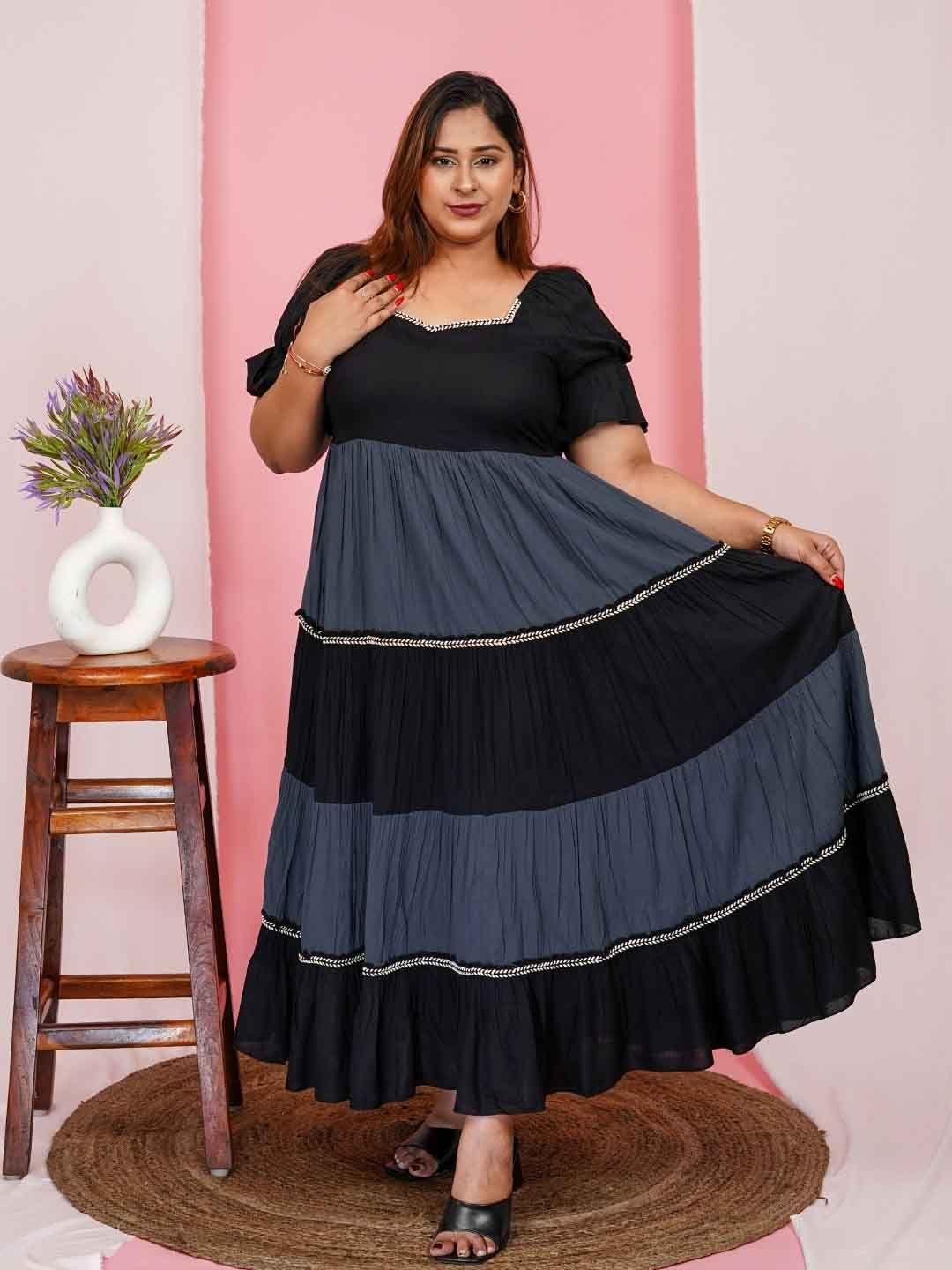 deebaco plus size colourblocked tiered maxi dress