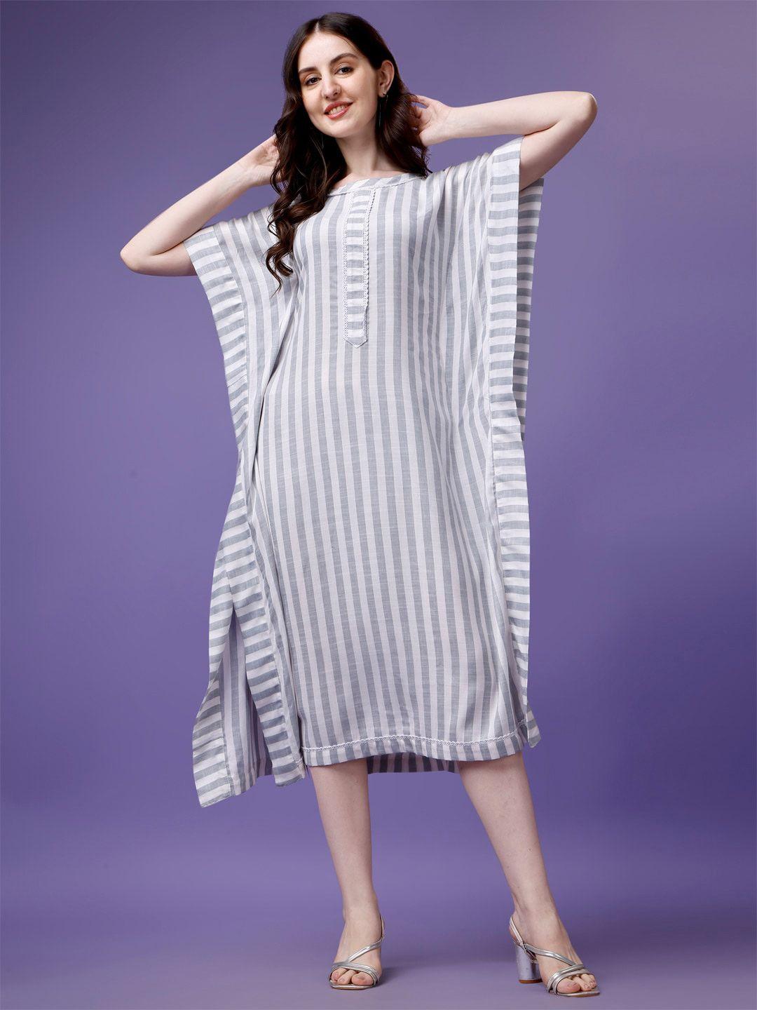 hetvi creation striped kaftan midi dress