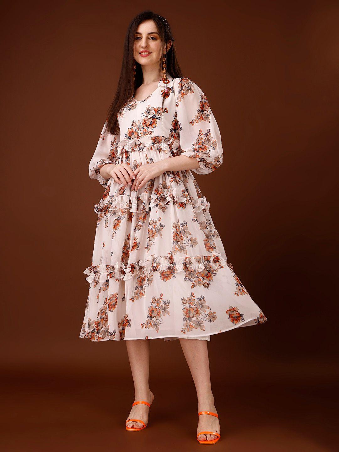 hetvi creation floral printed tiered fit & flare midi dress