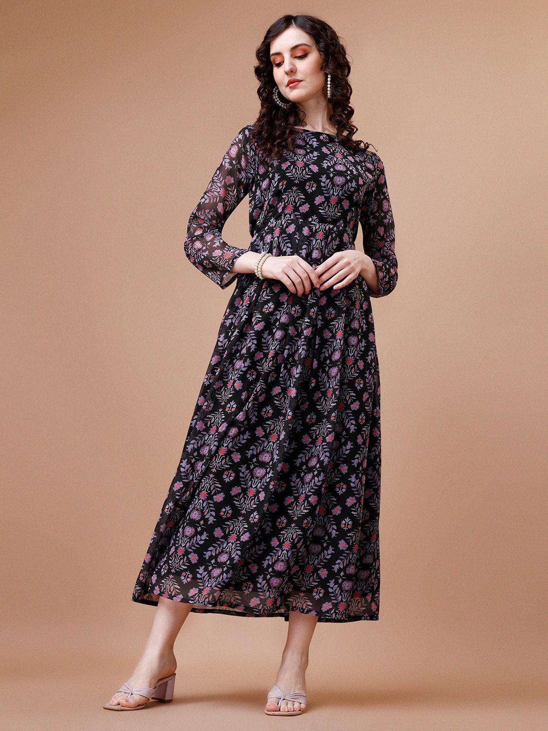 hetvi creation floral printed georgette fit & flare midi dress