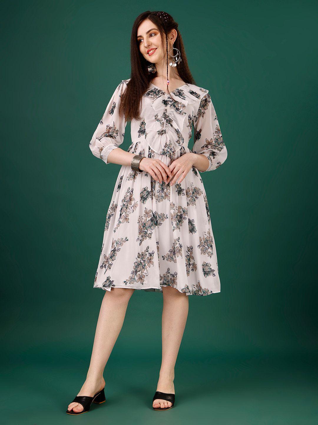 hetvi creation floral printed v-neck georgette fit & flare dress