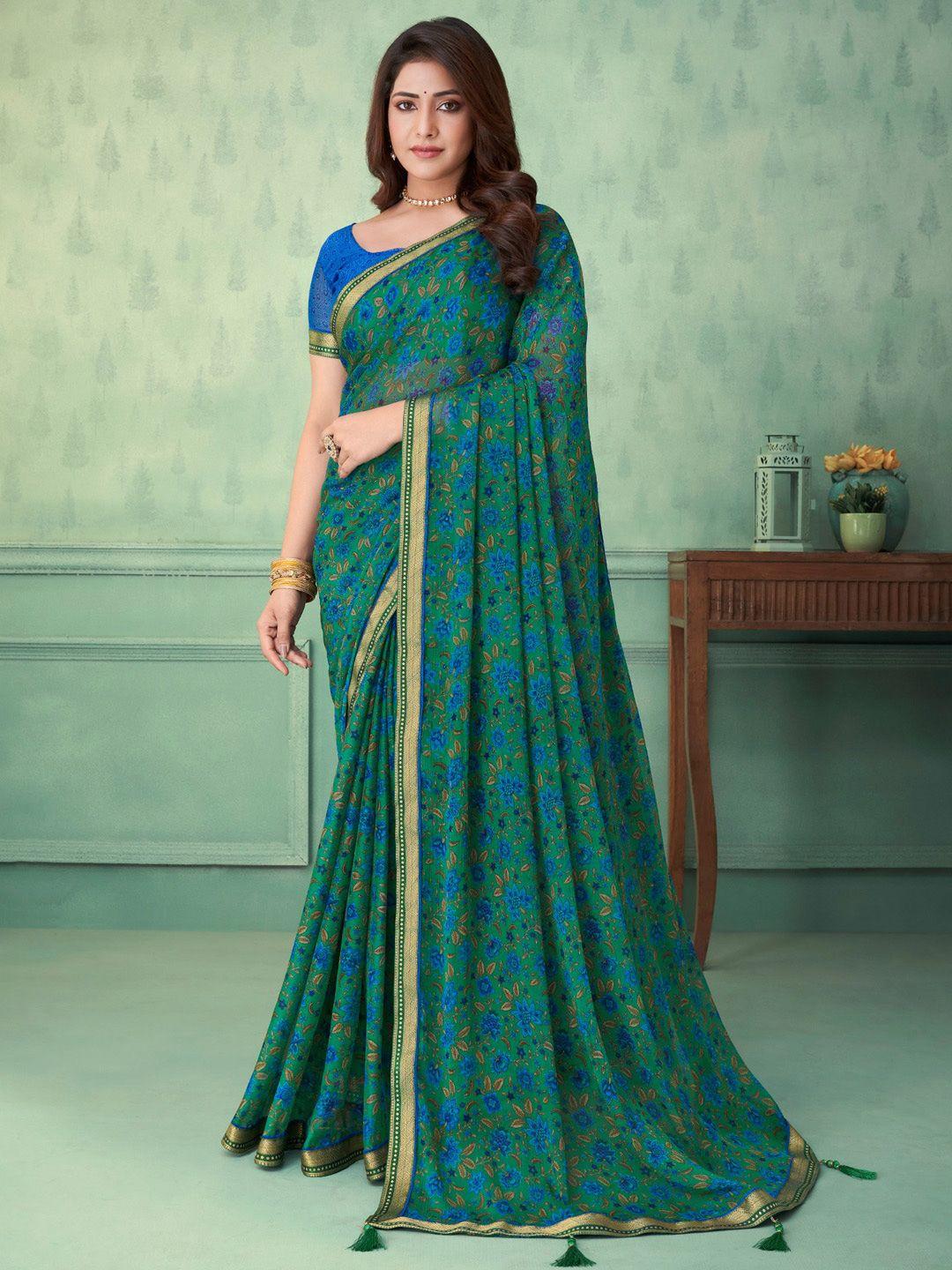 anouk floral printed zari pure chiffon bagru saree