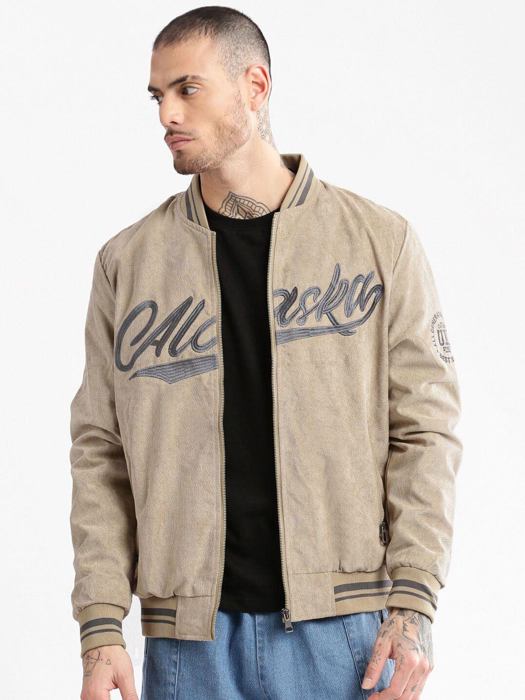 showoff typography printed fleece windcheater bomber jacket