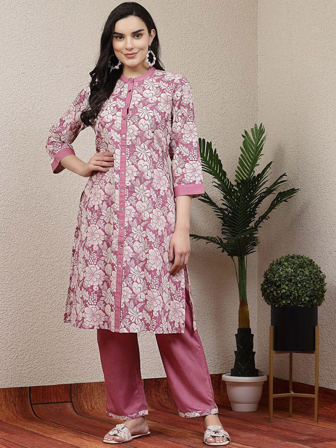 nayam by lakshita floral printed mandarin collar straight kurta with palazzos