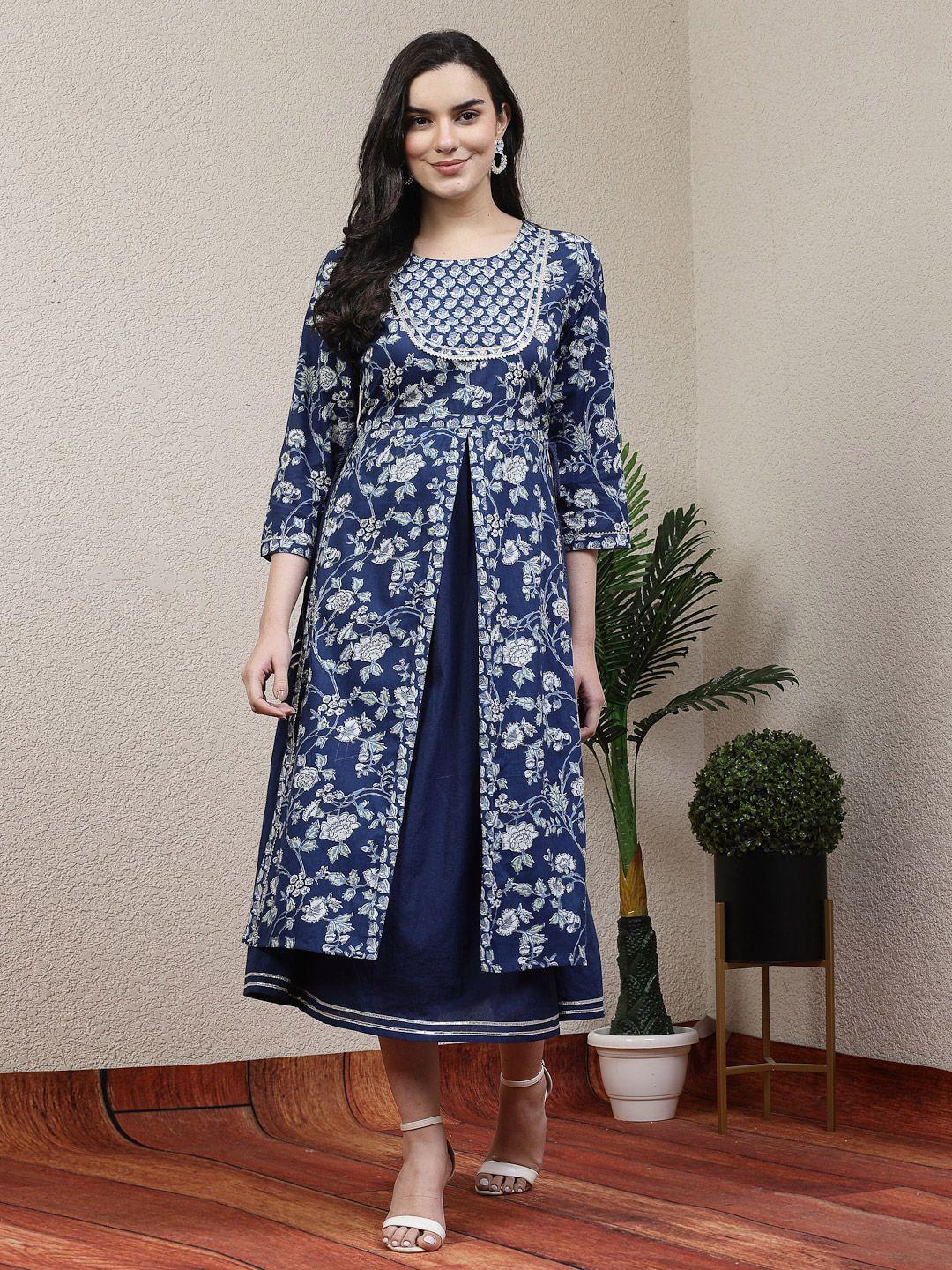 nayam by lakshita  embroidered thread work a-line cotton midi ethnic dress