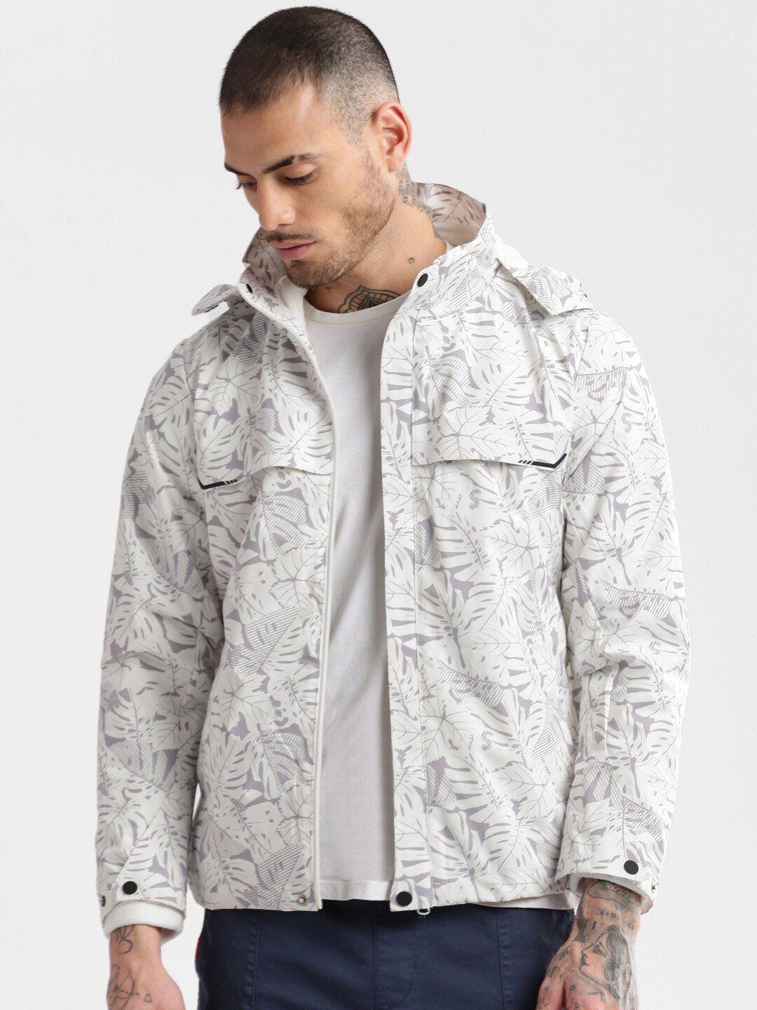 showoff floral printed windcheater hooded oversized bomber jacket