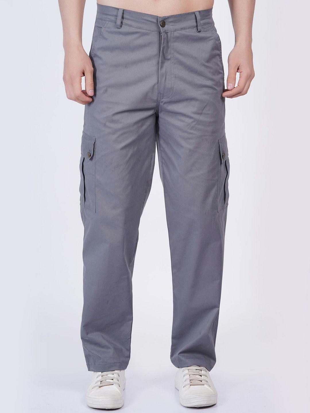 baesd men relaxed straight leg mid-rise cotton cargos trousers