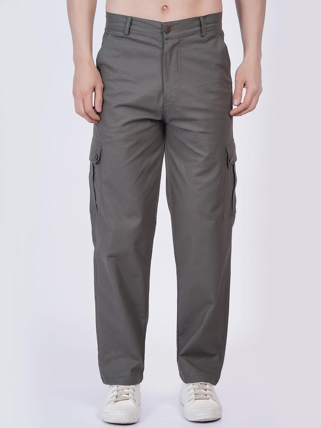 baesd men relaxed straight leg mid-rise cotton cargos trousers