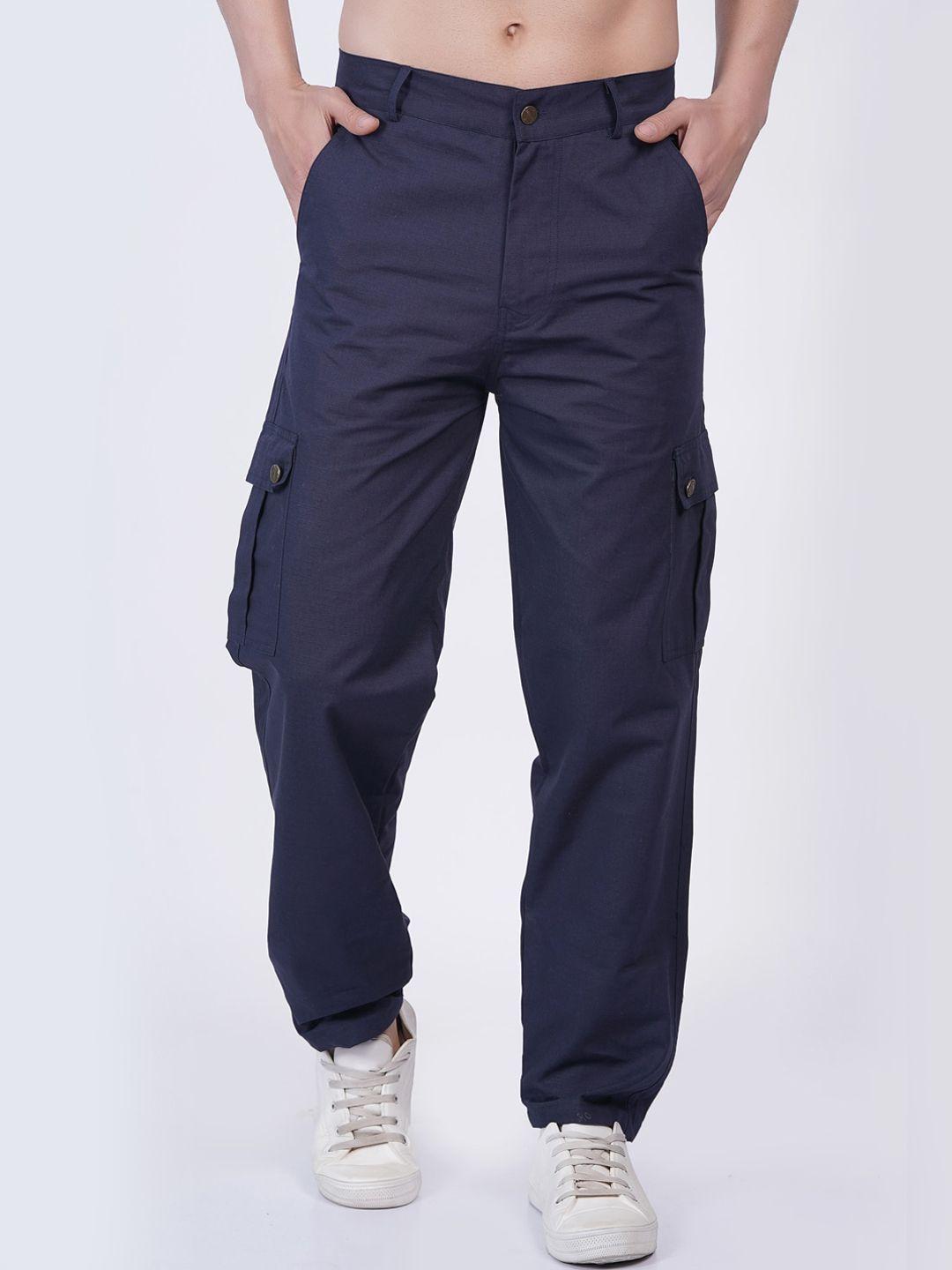 baesd men relaxed straight leg mid-rise cotton cargos trousers