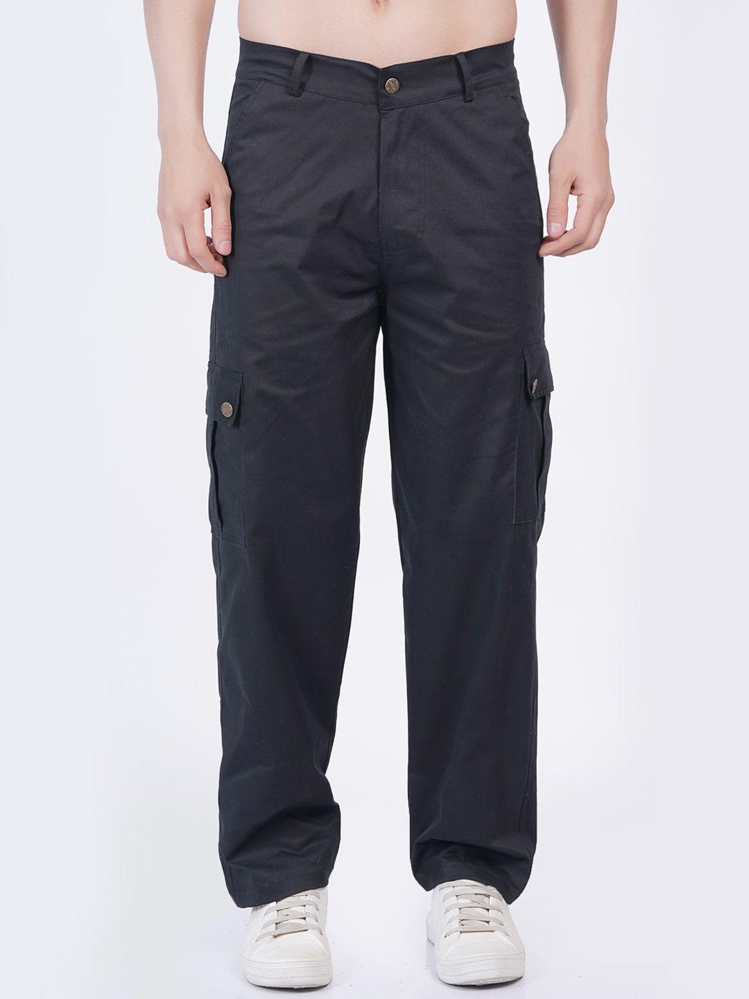 baesd men relaxed straight leg mid-rise cotton cargos trousers