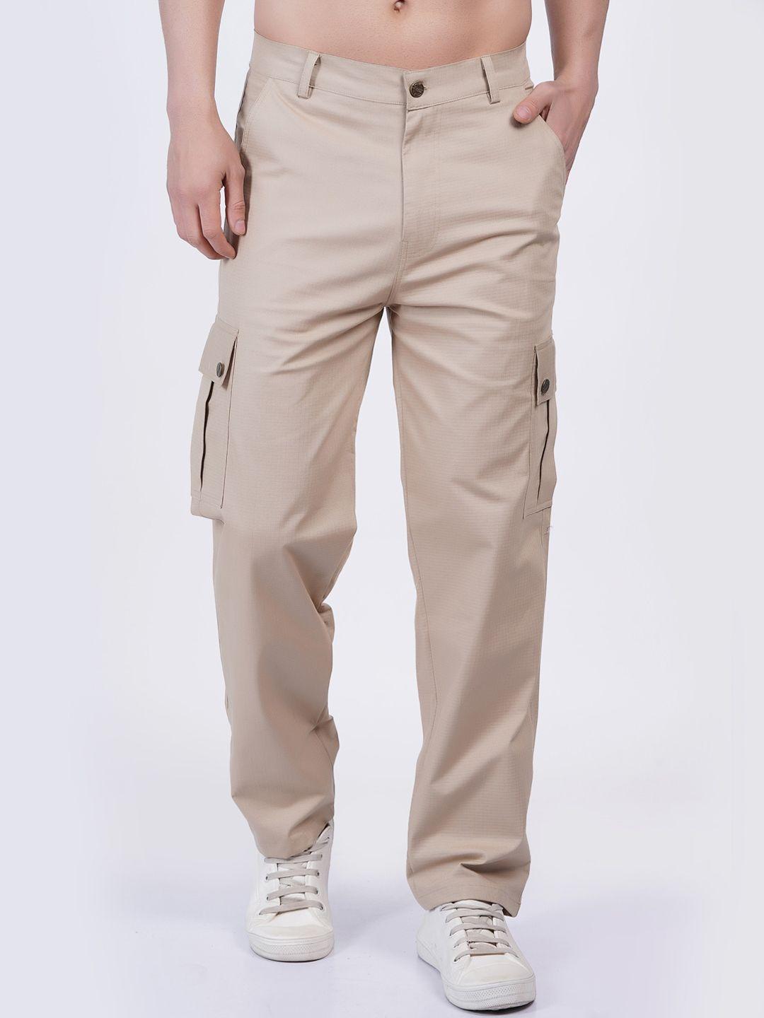 baesd men relaxed straight leg high-rise easy wash cargos trousers