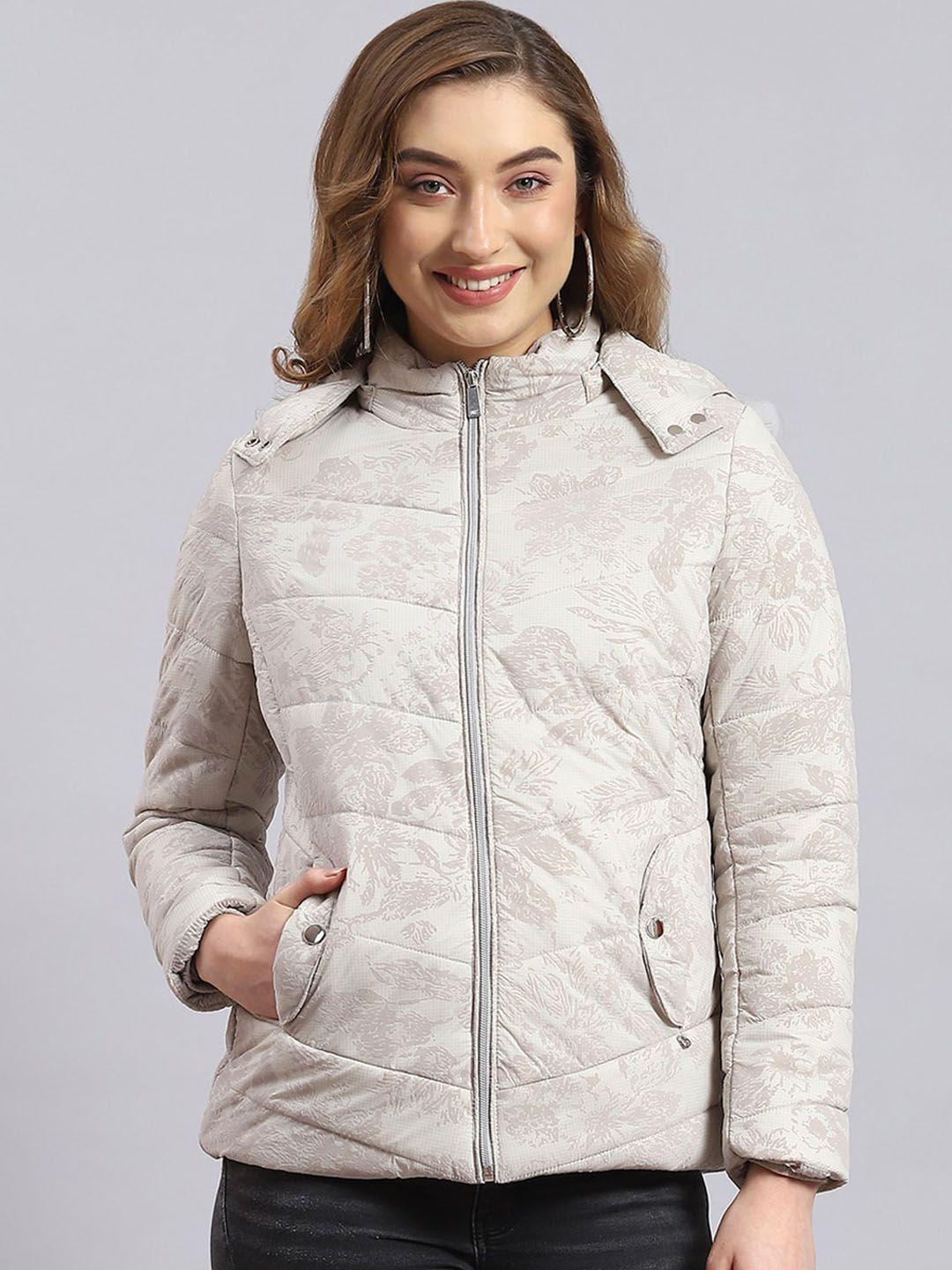 monte carlo floral printed hooded lightweight puffer jacket