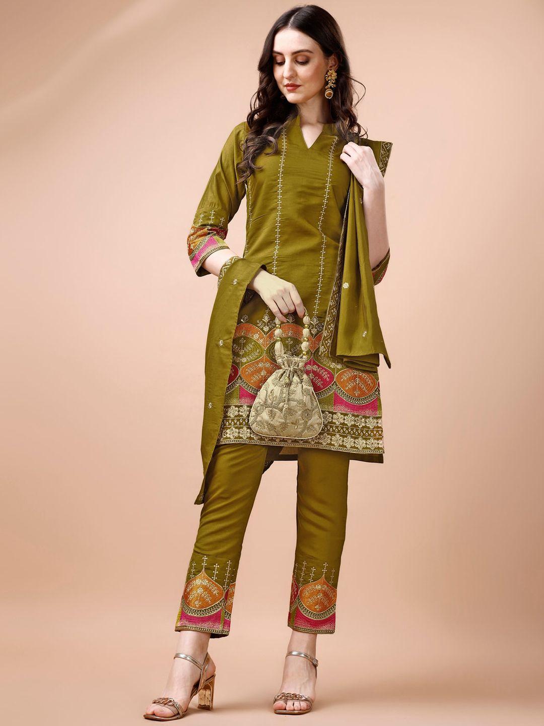 kalini women ethnic motifs embroidered regular kurta with trousers & with dupatta