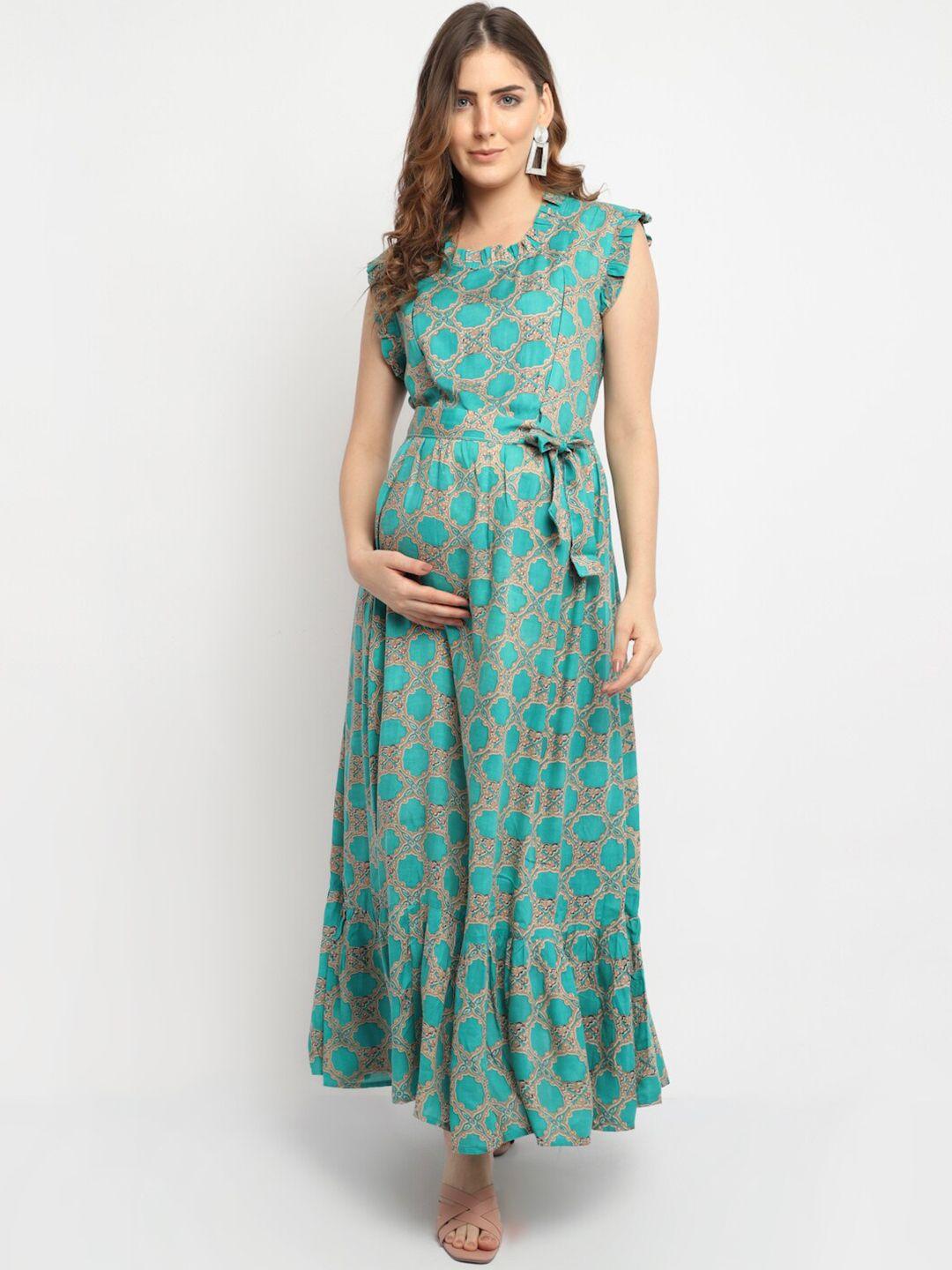 moms maternity geometric print fit & flare maxi dress