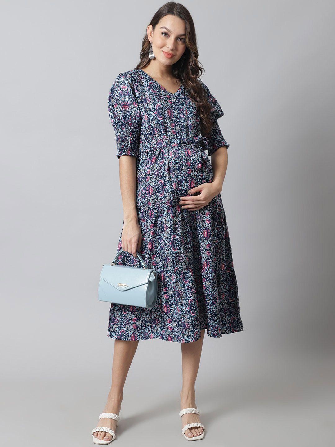 moms maternity floral print fit & flare midi dress