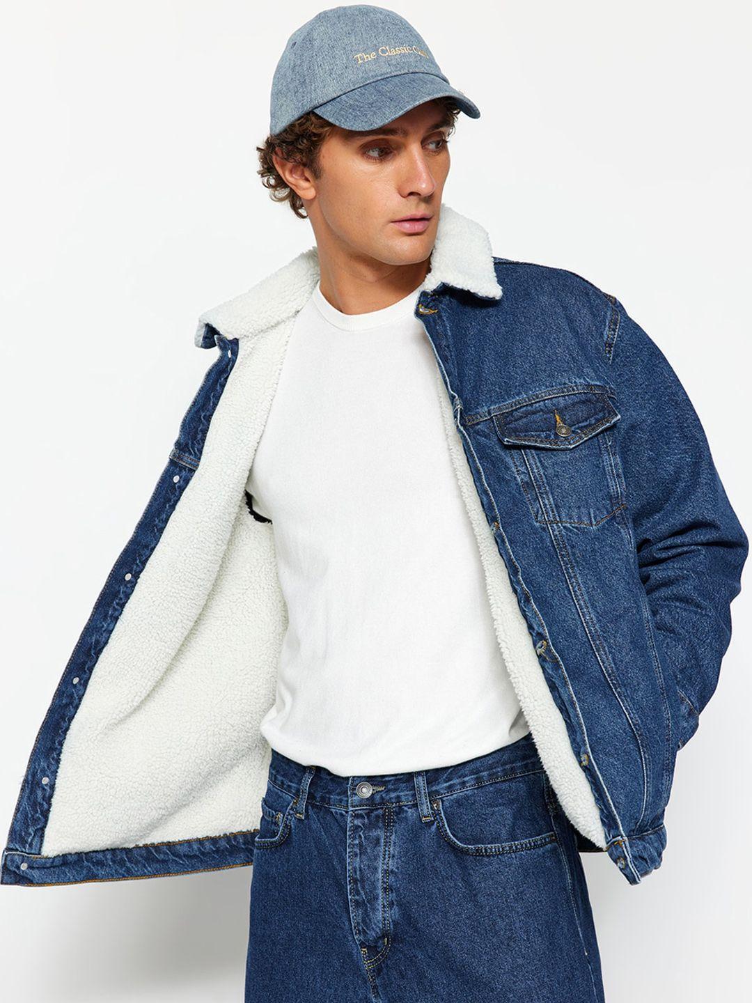 trendyol washed pure cotton spread collar denim jacket