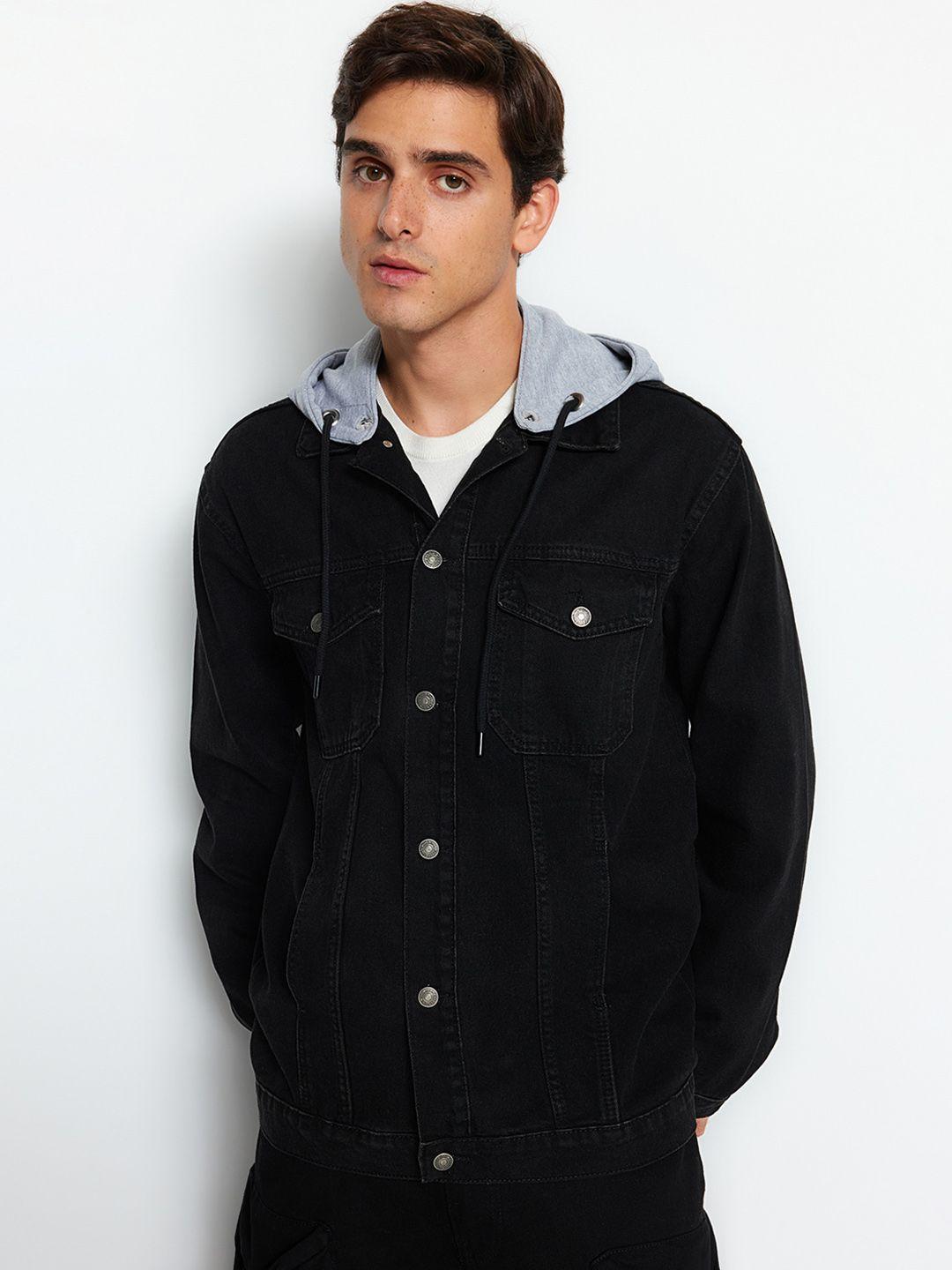 trendyol hooded pure cotton denim jacket