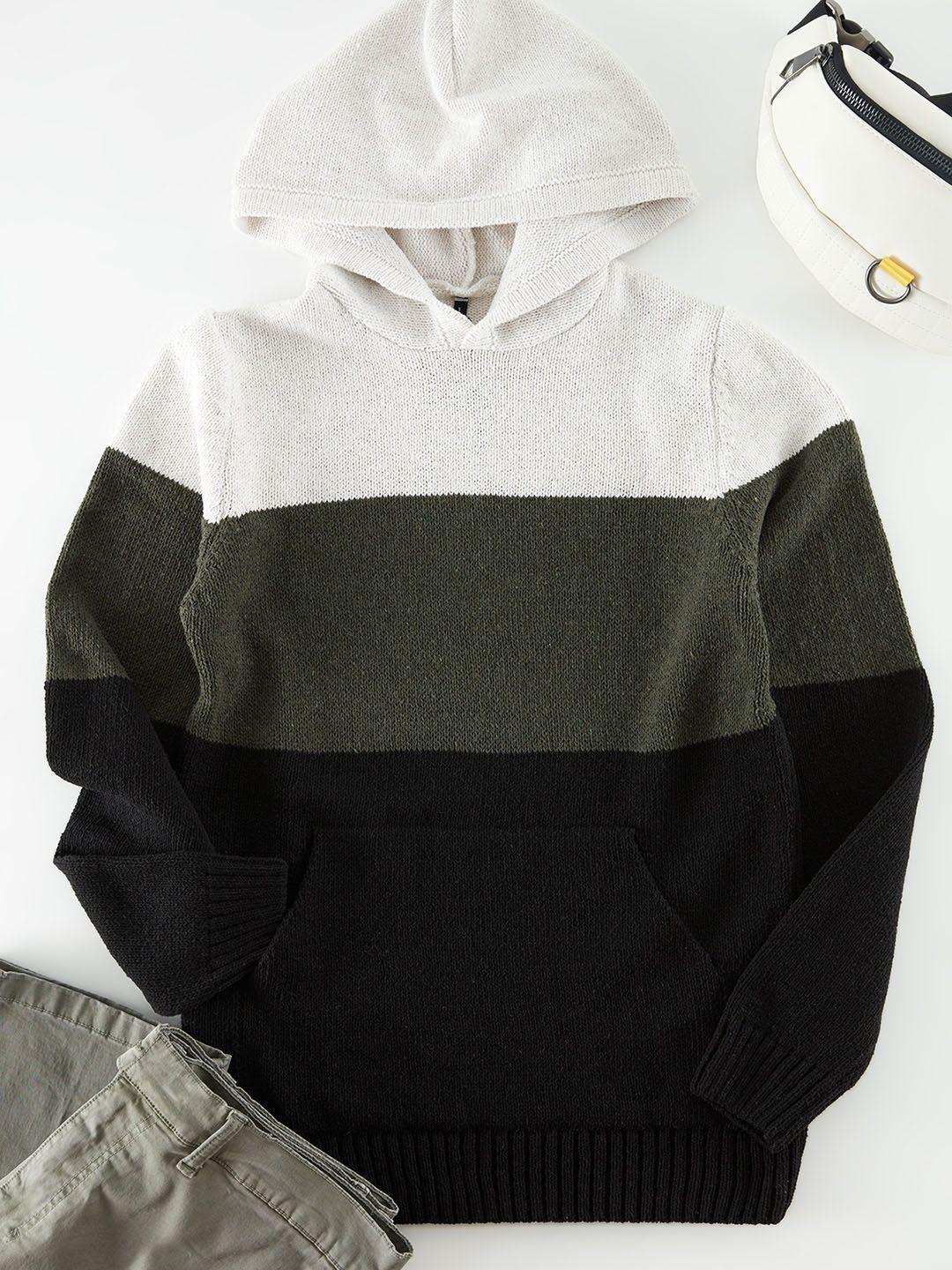 trendyol colourblocked hooded pullover sweater