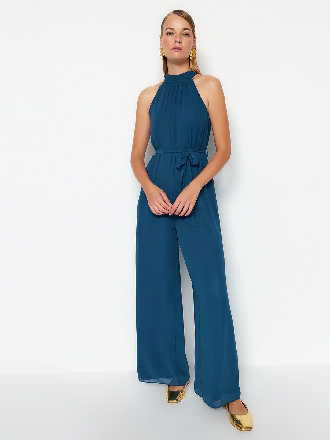 trendyol halter neck waist tie-ups basic jumpsuit