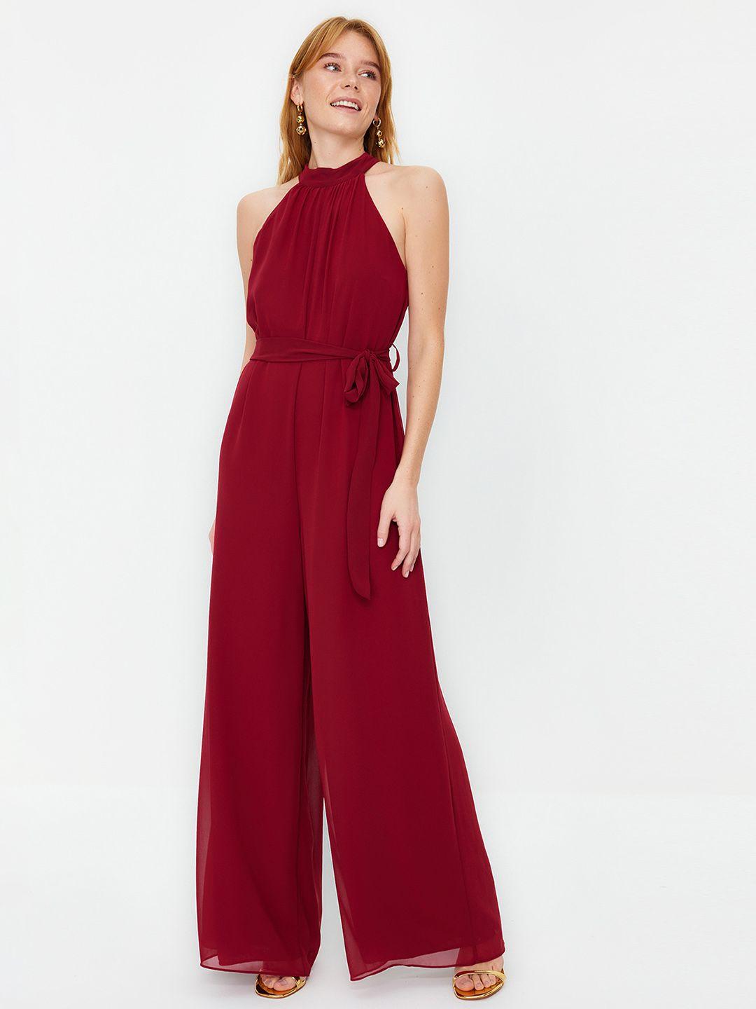 trendyol halter neck waist tie-ups basic jumpsuit