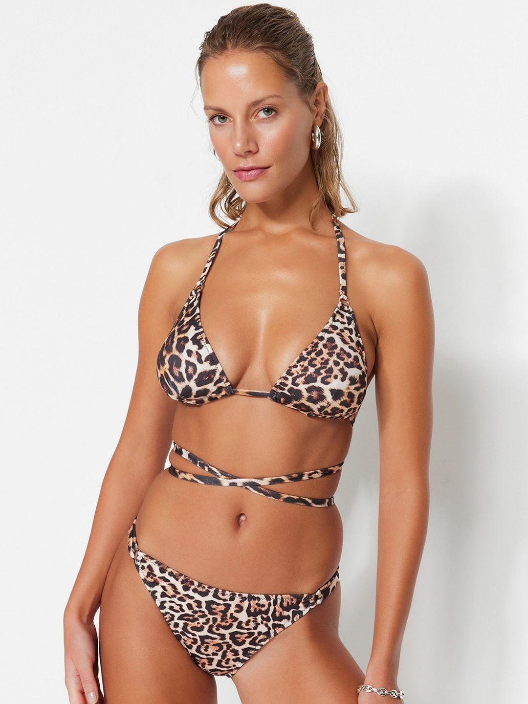 trendyol animal printed lightly padded bra & low-rise bikini