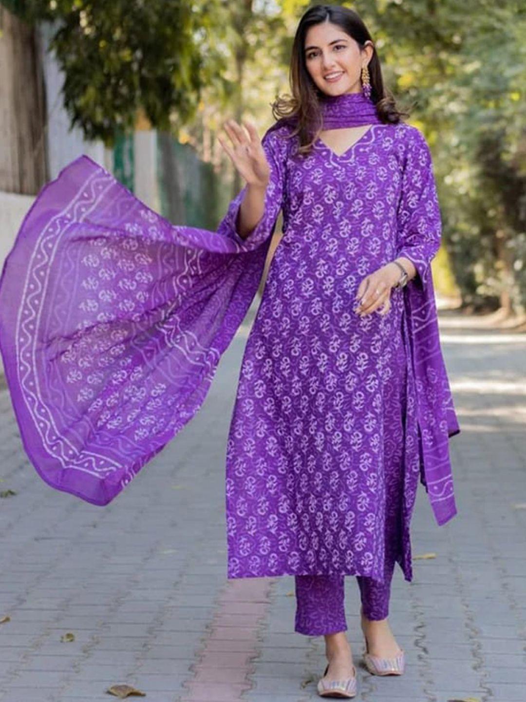 kalini floral printed pure cotton a-line kurta with trousers & with dupatta