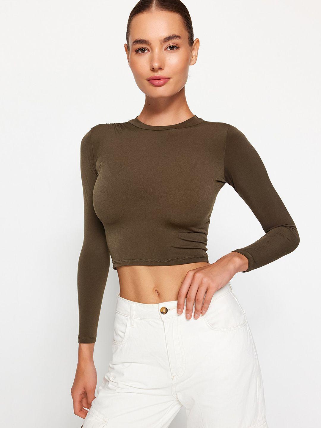 trendyol round neck fitted crop top